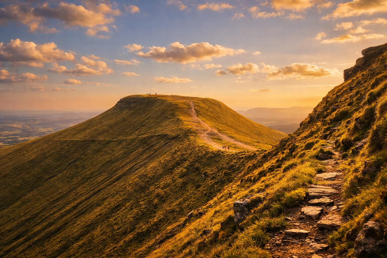 Golden evening light across the Corn Du and Pen y Fan ridge