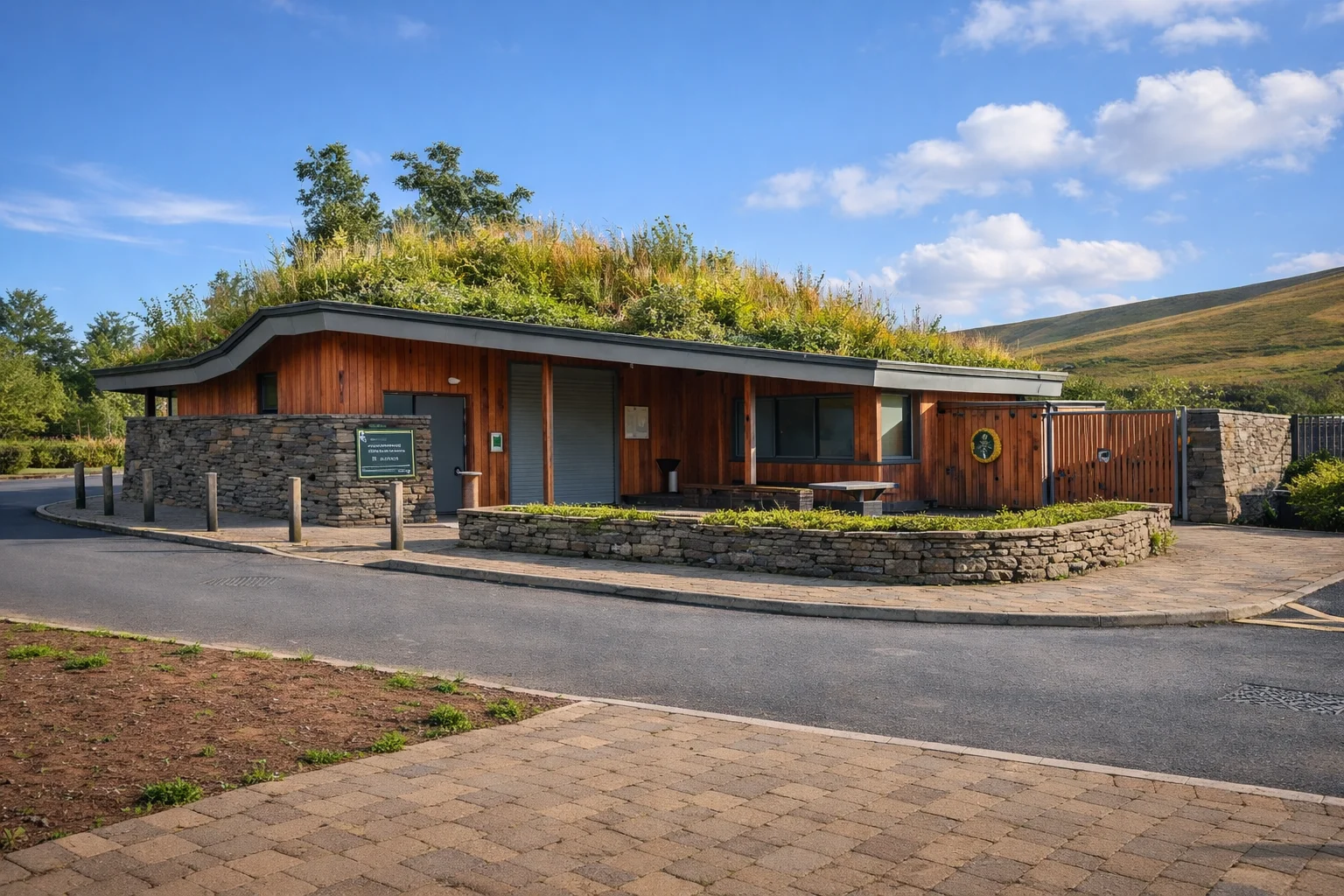 The Brecon Beacons Visitor Centre car park with the hills behind